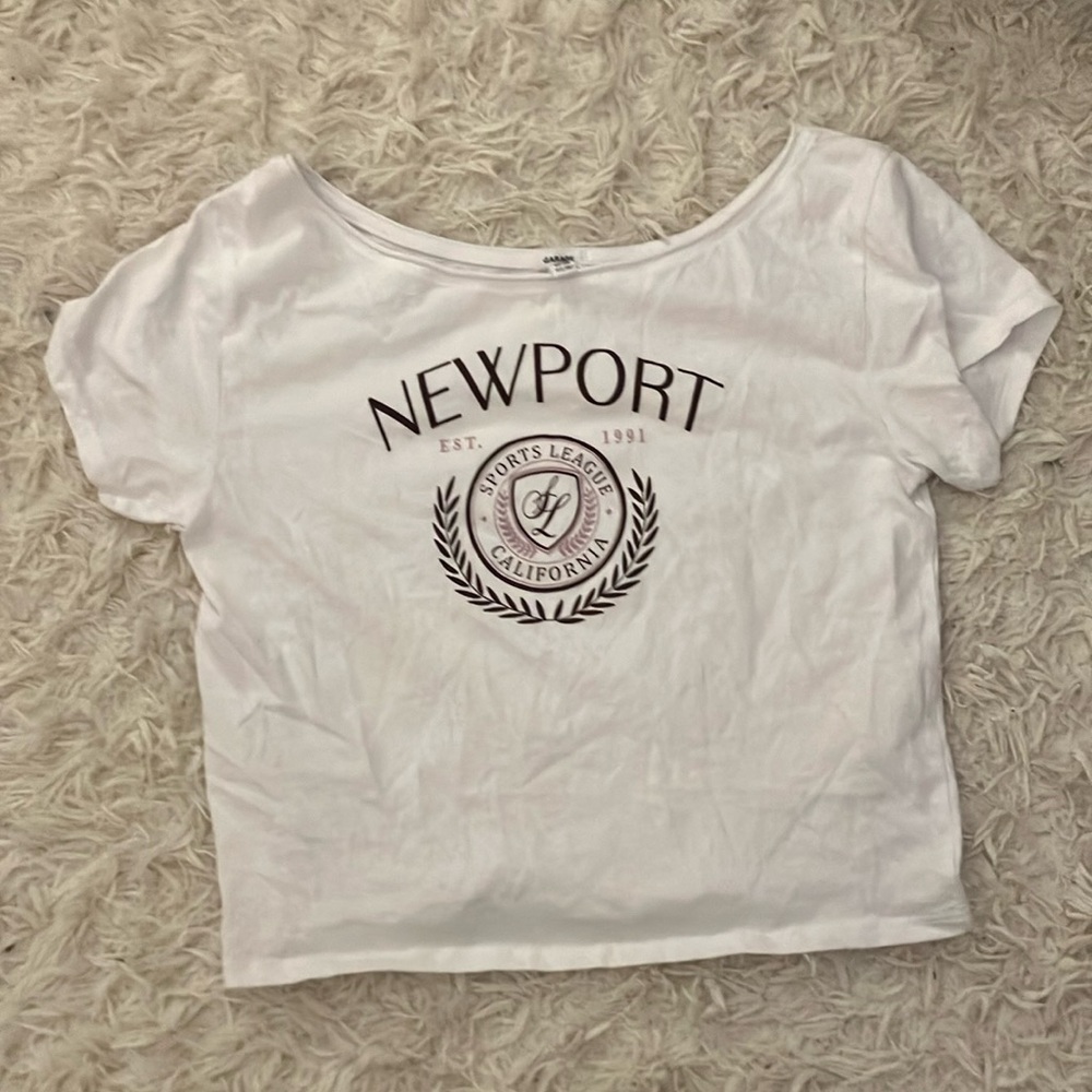 Garage XS Newport Cropped Off the Shoulder White Tee